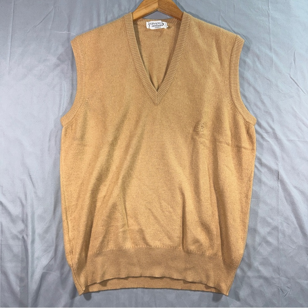 Vintage Givenchy Sweater Vest Mens Large Beige Cashmere V Neck Made France